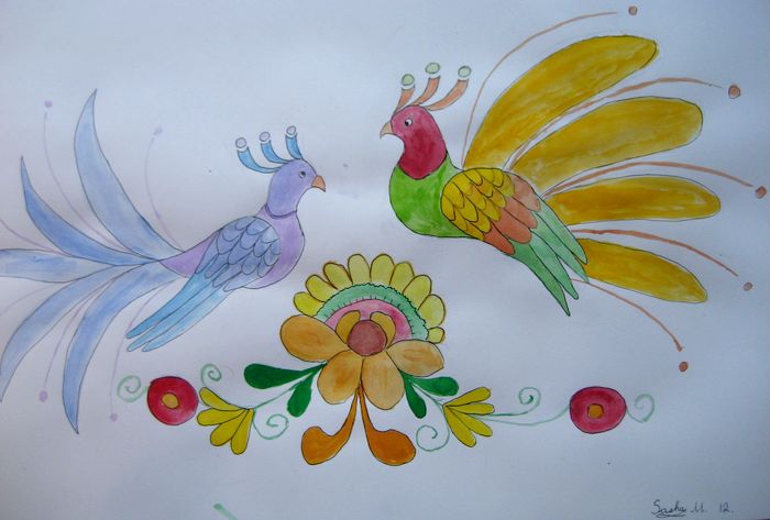 Art Studio PALETTE. Aleksandra Malisheva Picture.  Watercolour, Ink Dec. Art Birds 